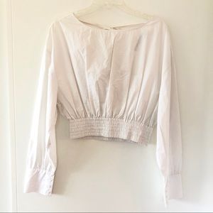 Zara White Cropped Blouse w/ Elastic Waistband